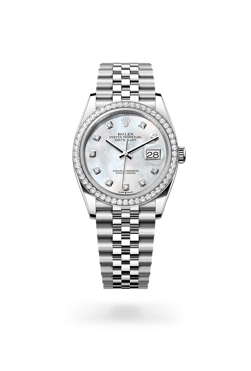 Datejust 36 - Oyster, 36 mm, Oystersteel çelik, beyaz altın ve pırlanta