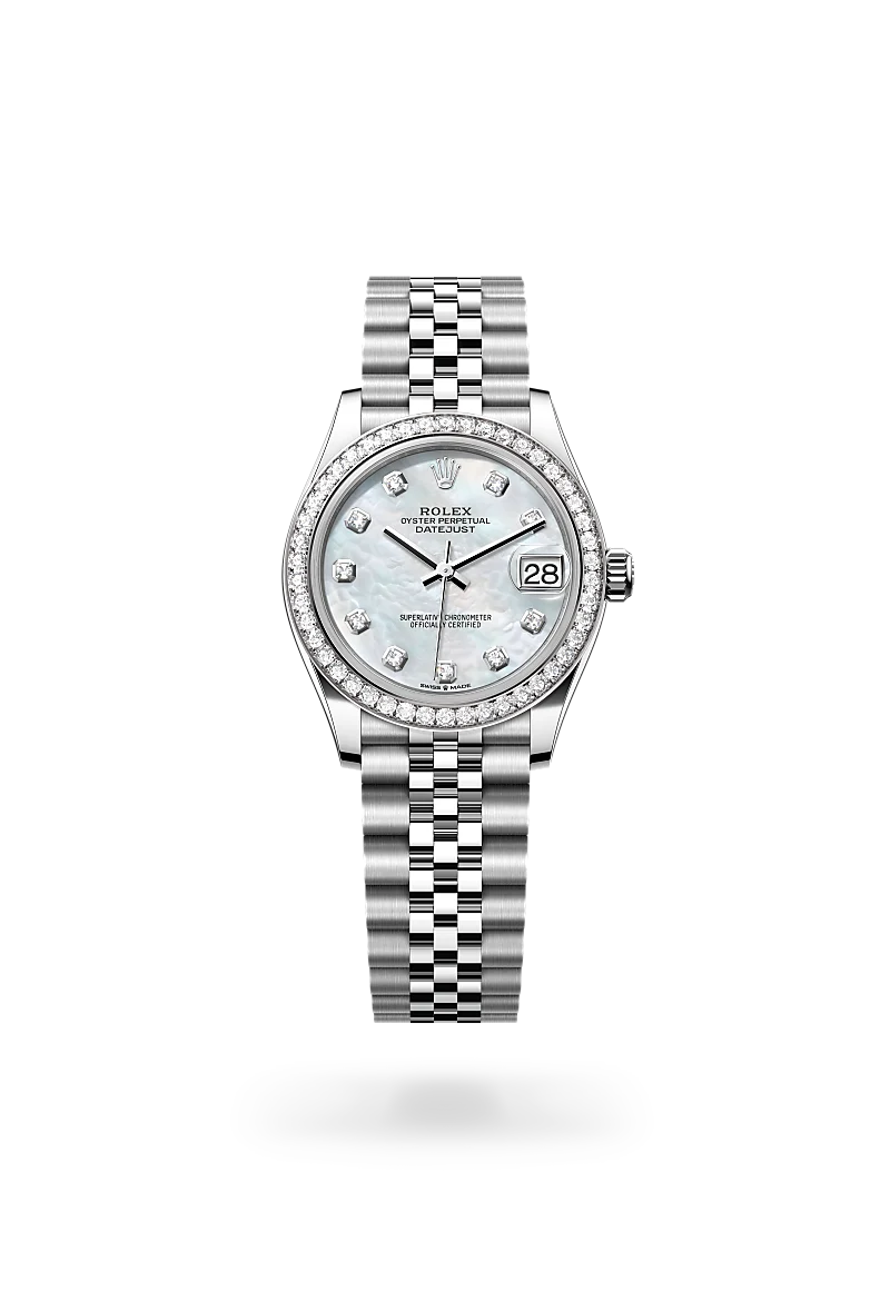 Datejust 31 - Oyster, 31 mm, Oystersteel çelik, beyaz altın ve pırlanta