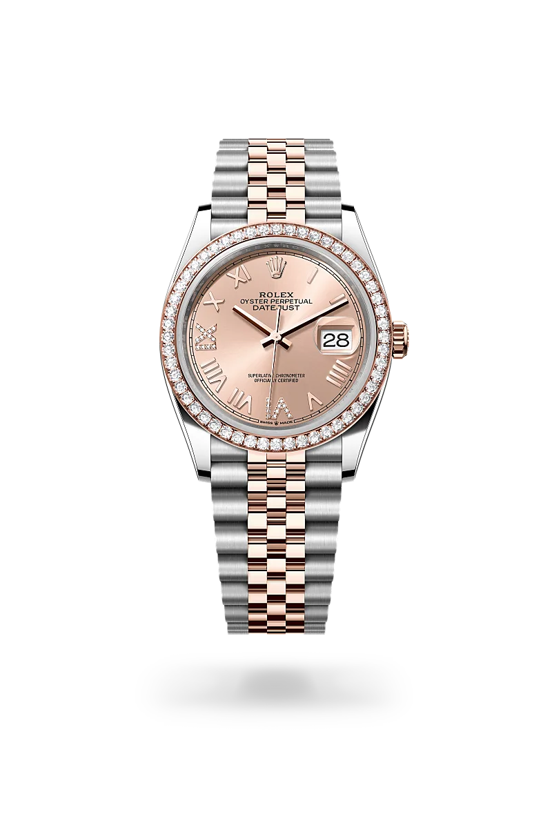 Datejust 36 - Oyster, 36 mm, Oystersteel çelik, Everose altın ve pırlanta