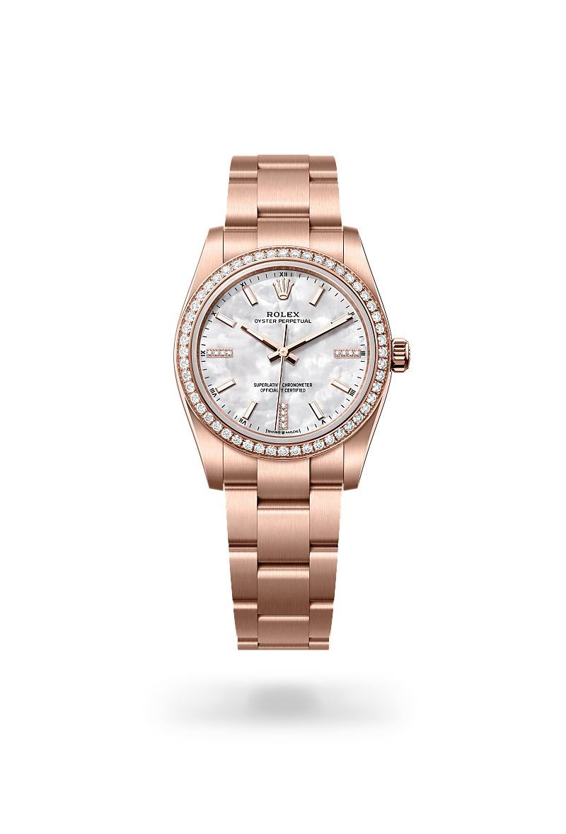 Oyster Perpetual 34 - Oyster, 34 mm, Everose altın ve pırlanta