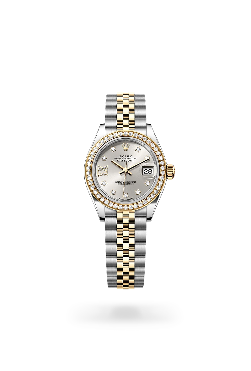 Lady-Datejust - Oyster, 28 mm, Oystersteel çelik, sarı altın ve pırlanta