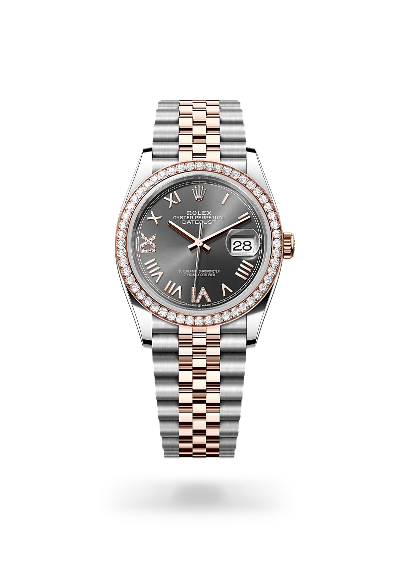 Datejust 36 - Oyster, 36 mm, Oystersteel çelik, Everose altın ve pırlanta